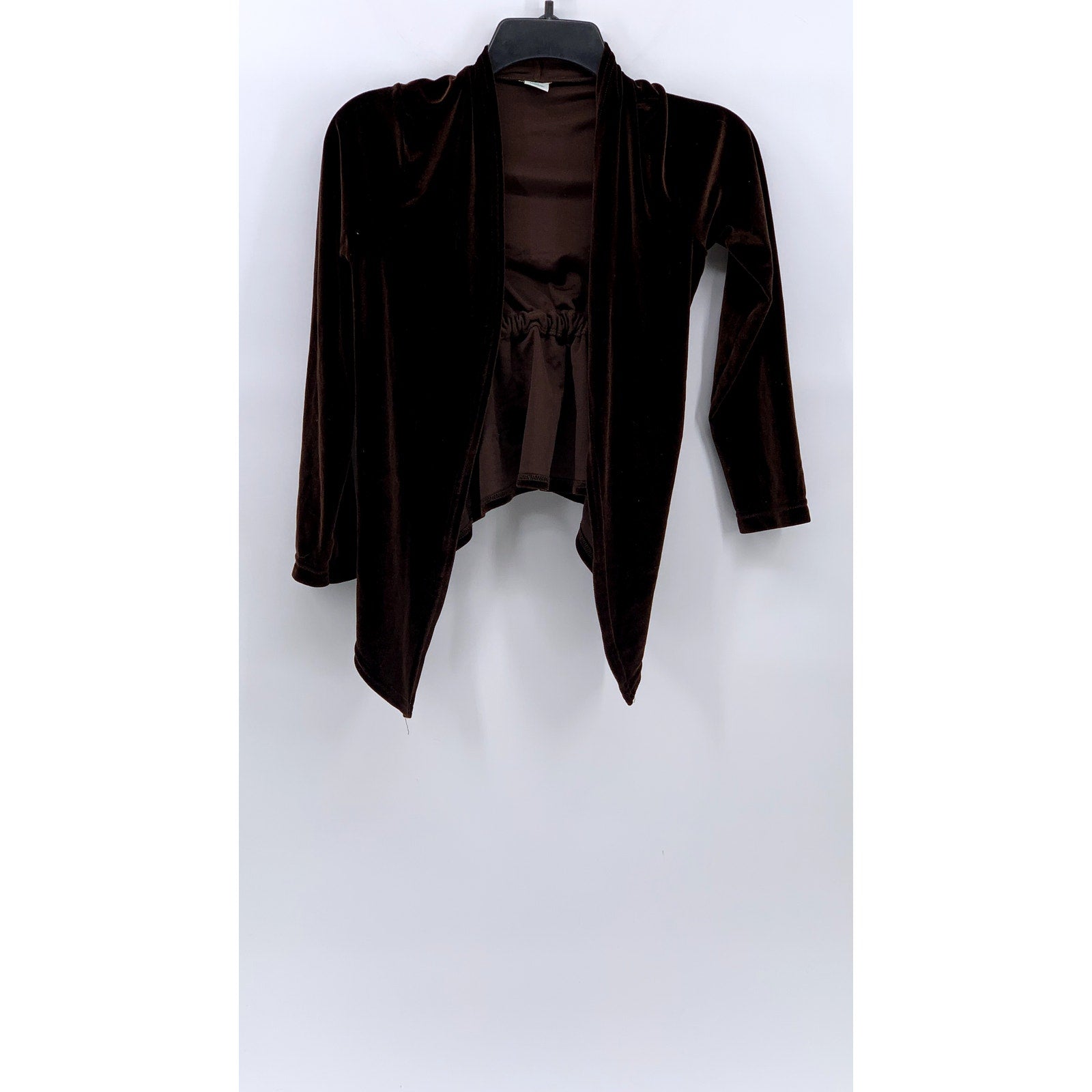PEACHES N' CREAM Women's Brown Velvet Open-Front Back Cinched Sweater SZ XS