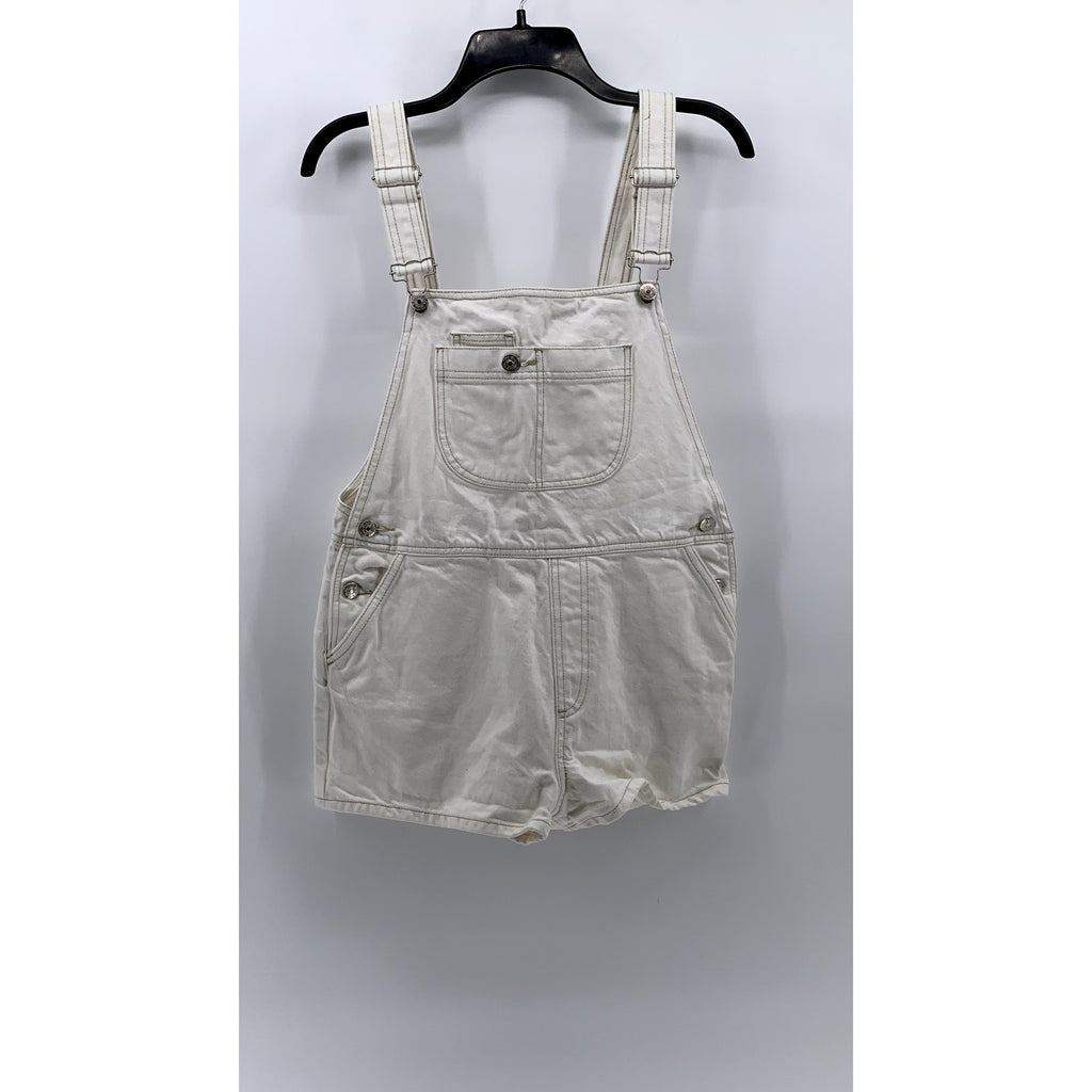 ZARA Women's White Denim Short Overall SZ S