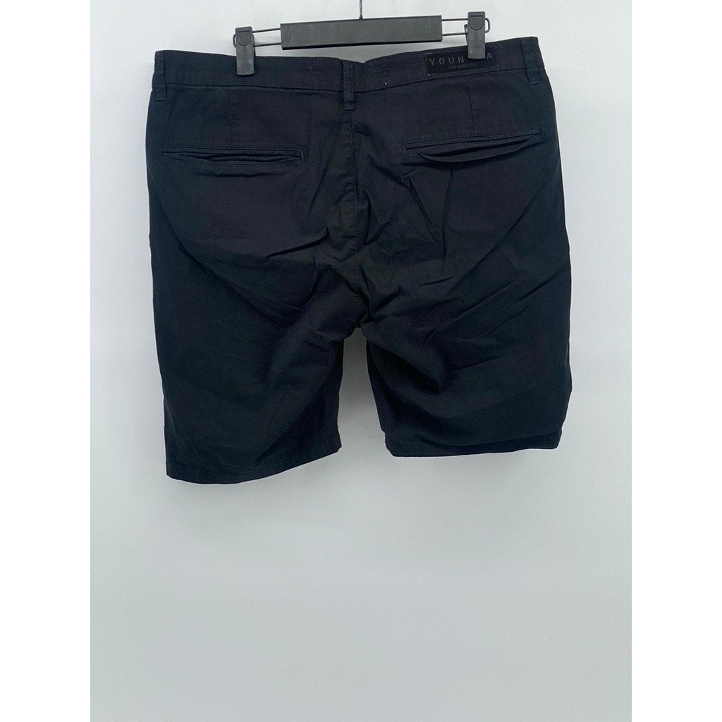 YOUNGLA Men's Black Solid Casual Chino Shorts SZ 34