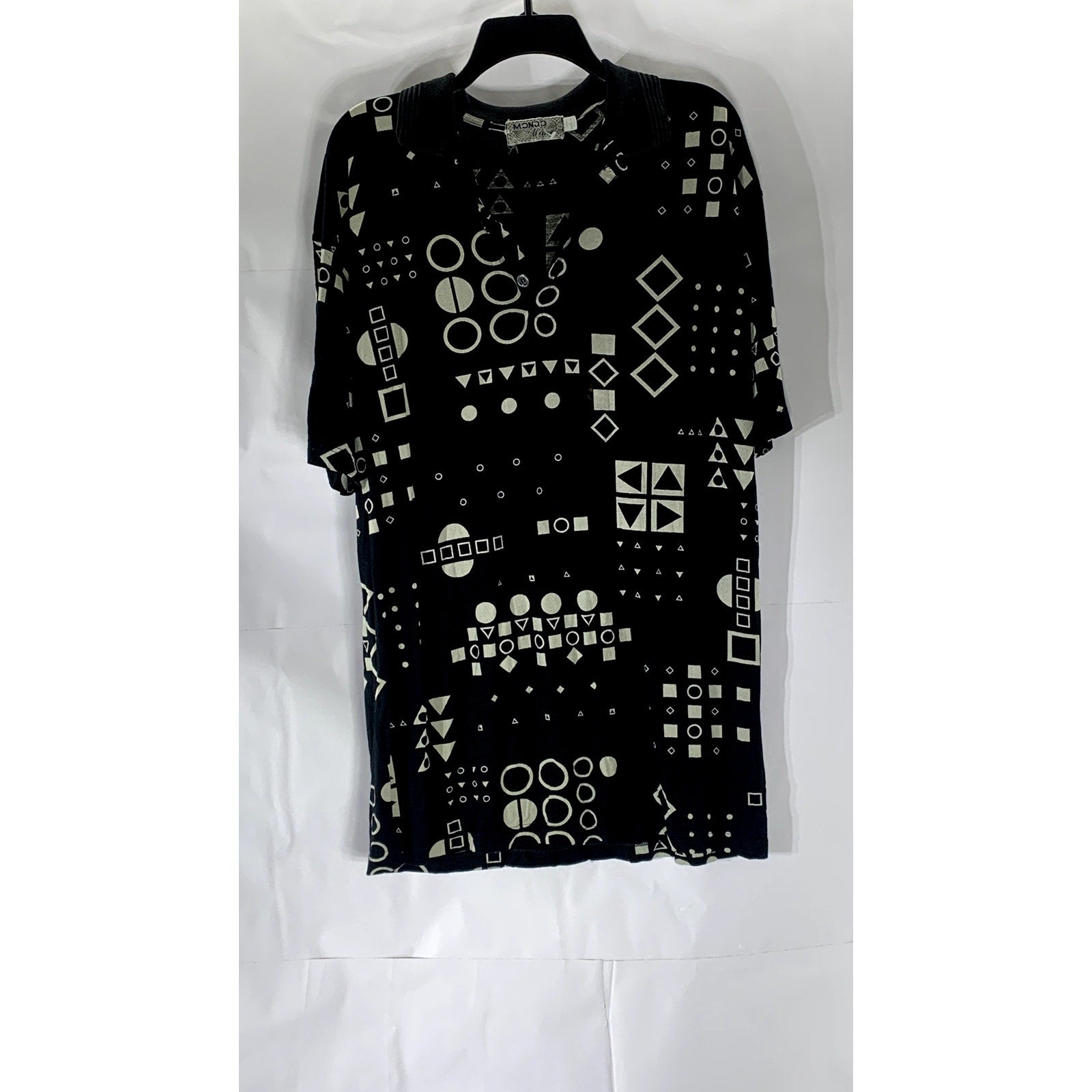 MONDO DI MARCO Men's Vintage Tall Black Geo-Print Short Sleeve Polo Shirt SZ L/T