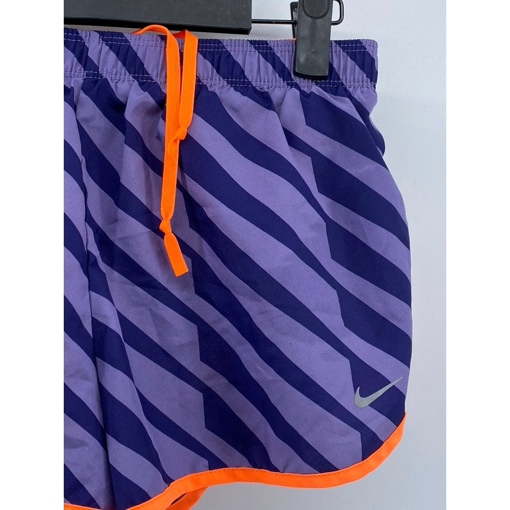 NIKE Women's Purple-Orange Striped Drawstring Dri-Fit Running Shorts SZ S