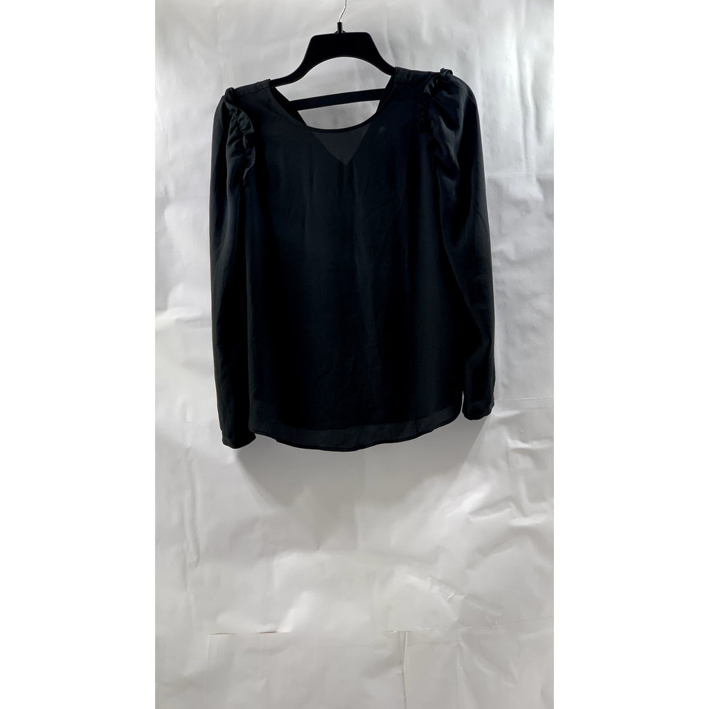 UNBRANDED Women's Black Semi-Sheer Scoop-Neck Long Sleeve Top SZ M