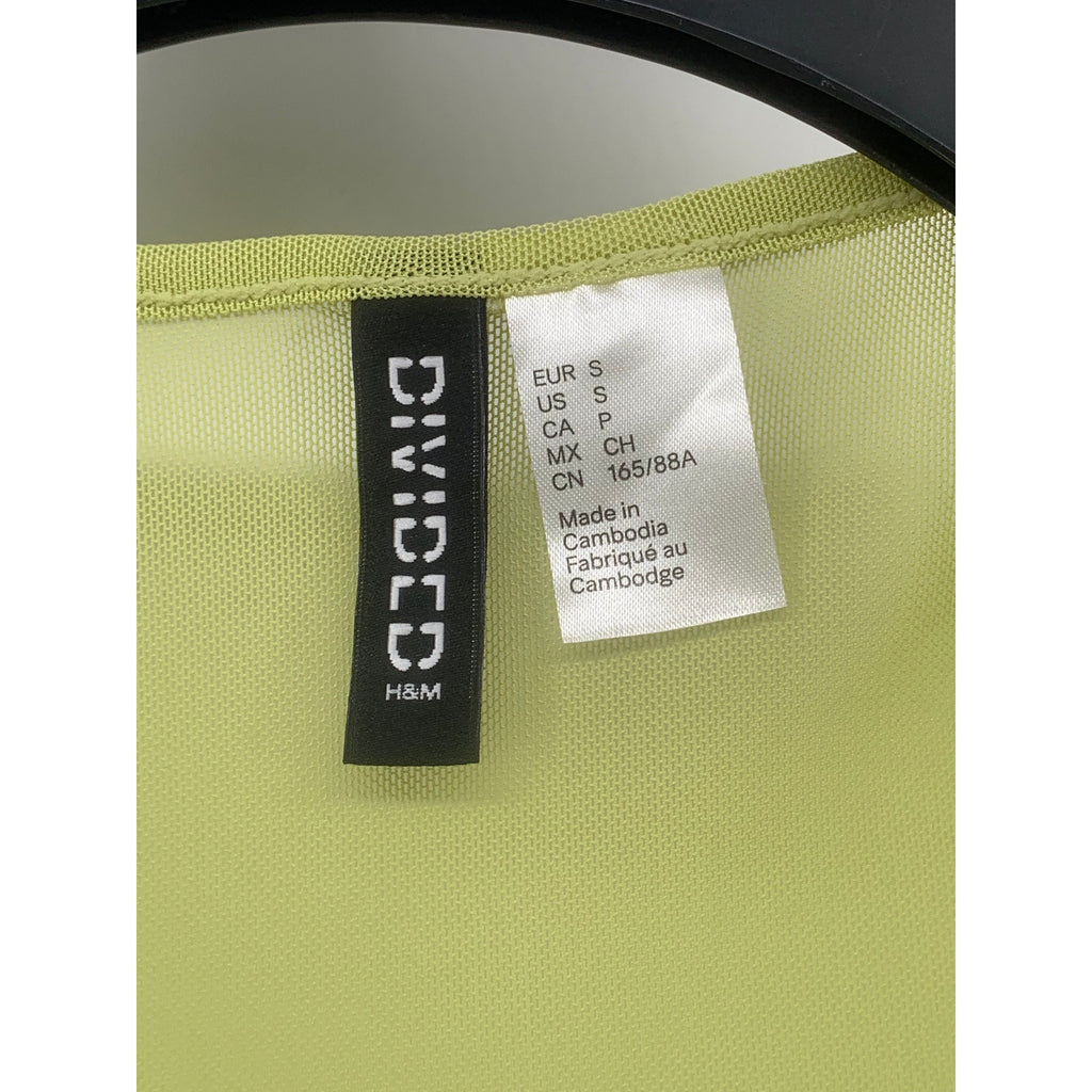 DIVIDED By H&M Women’s Green Lettuce Edge Stripe Crewneck Mesh Crop Top SZ S