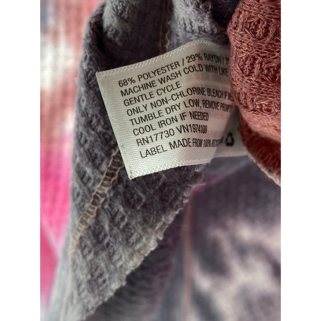 WILD FABLE Women's Pink-Gray Tie-Dye V-Neck Long Sleeve Thermal Top SZ S