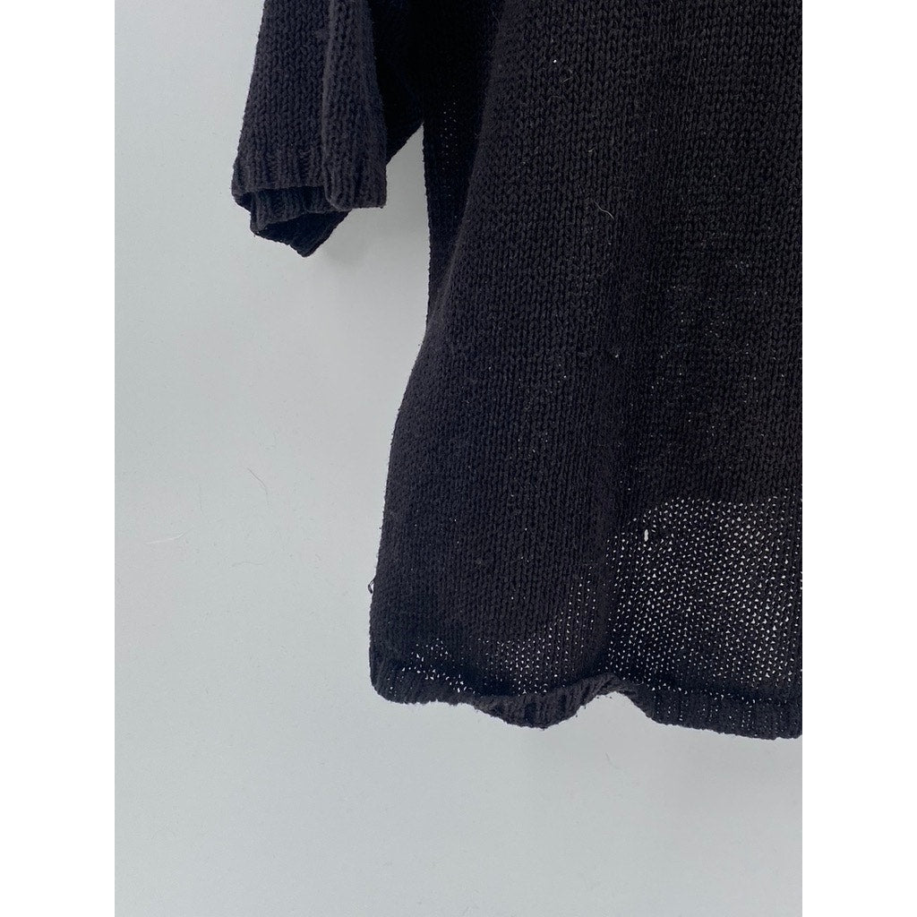 SPARKLE & FADE Women's Black Crochet V-Neck 3/4 Sleeve Pullover Top SZ L