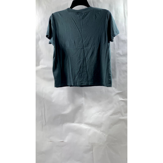 ZARA Women's Blue Solid Crewneck Short Sleeve Casual Cotton Top SZ M