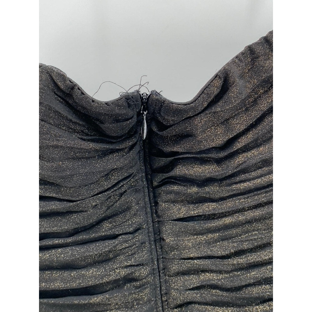 AS U WISH Juniors' Black Sweetheart Ruched Ruffle Strapless Mini Dress SZ 1