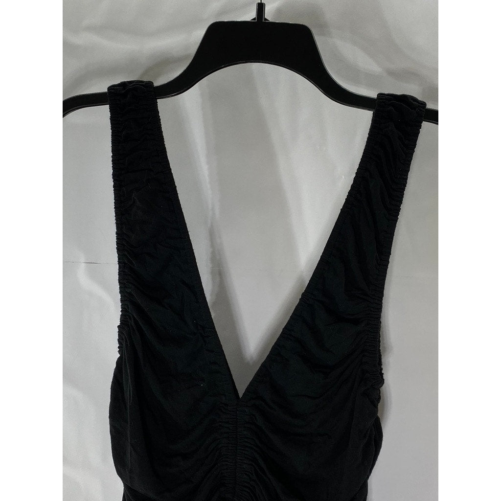 FOREVER 21 Women's Black Ruched Plunging V-Neck Cropped Tank Top SZ L