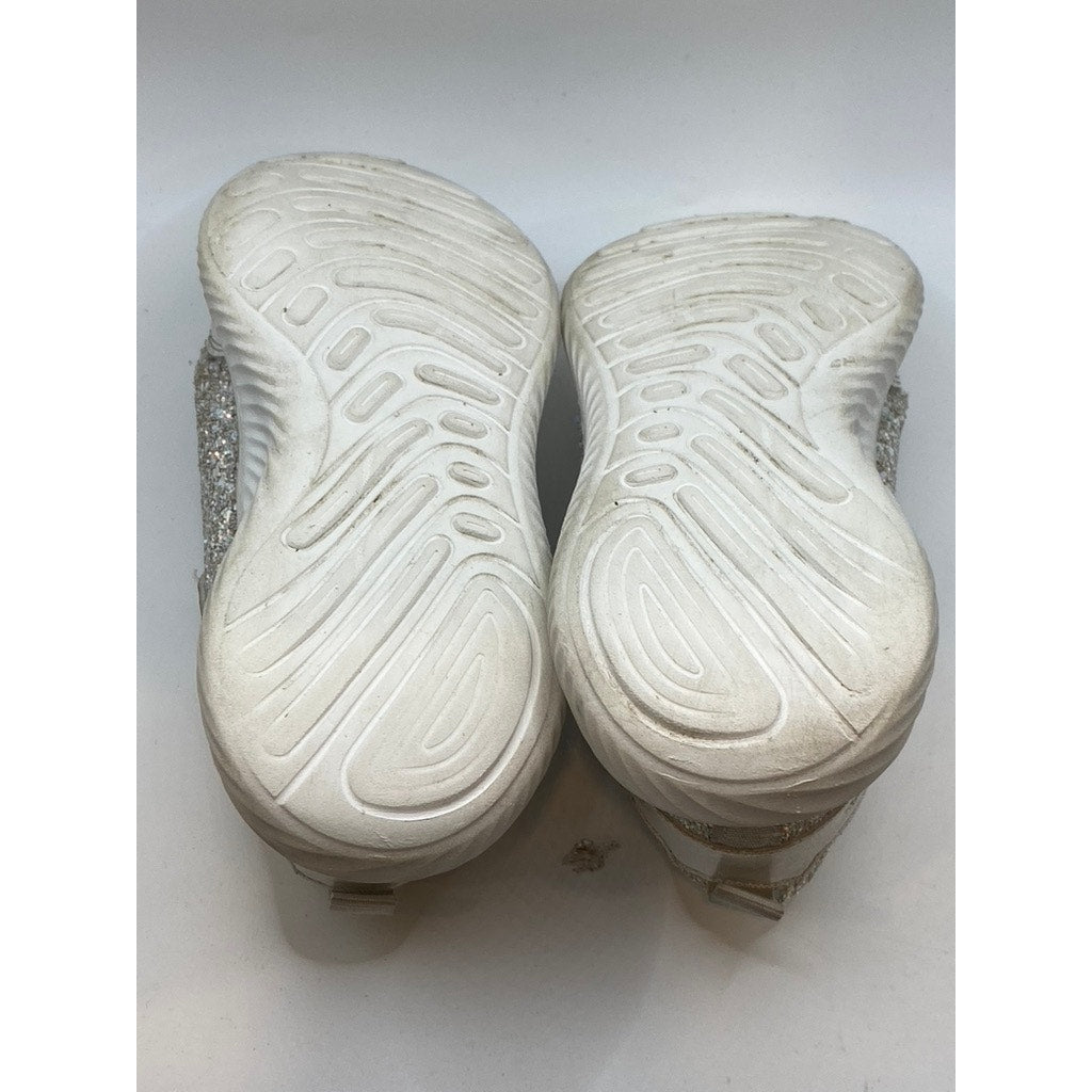 TOOZON Girls' White Glitter Embellished Round-Tie Lace-Up Strap Sneakers SZ 1