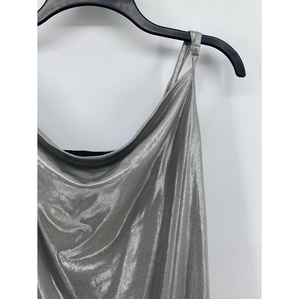 FOREVER 21 Women's Silver Shimmer Cowl-Neck Dress SZ M