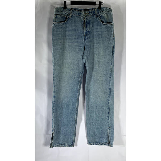 ASOS DESIGN Women's Light Blue Denim Slit-Hem Baggy Straight-Leg Jean SZ 30X32