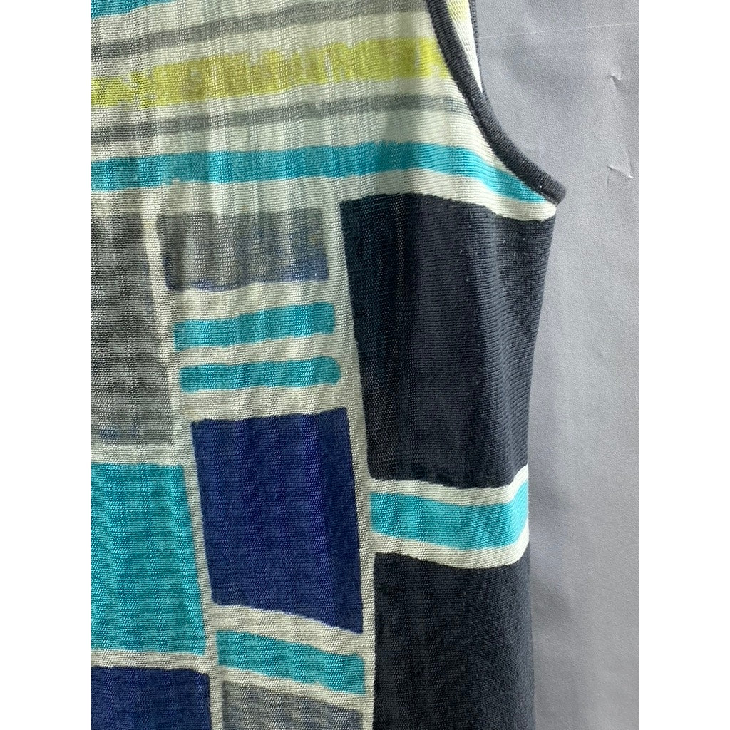 NIC+ZOE Women's Blue Printed Crewneck Fit&Flare Sleeveless Mini Dress SZ M