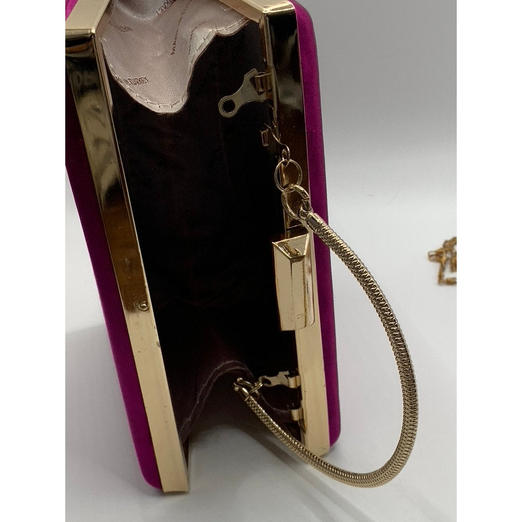 UNBRANDED Women's Purple Satin Boxy Snap Button Removable Strap Clutch Bag