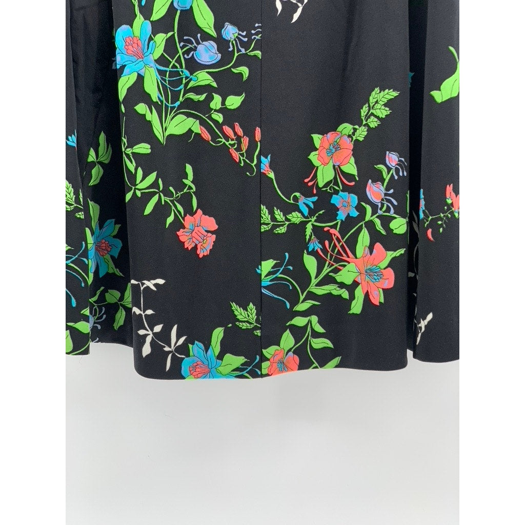 UNBRANDED Women's Black-Blue Green Floral Print Pull-On A-line Midi Skirt SZ M