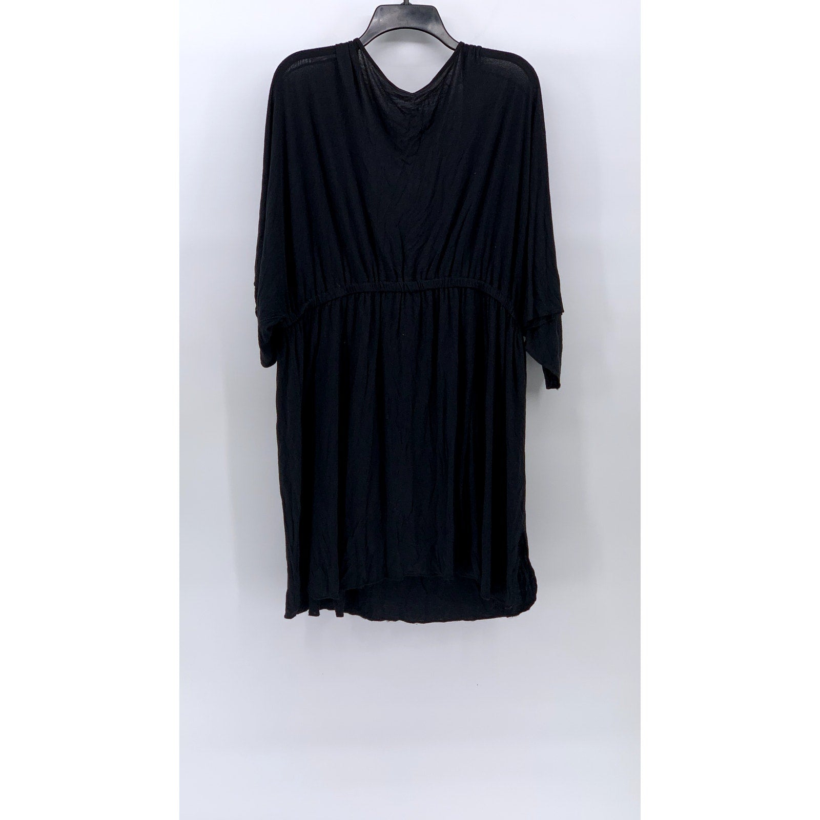 UNBRANDED Women's Black Shell Keyhole Plunging V-Neck Short Sleeve Dress SZ L