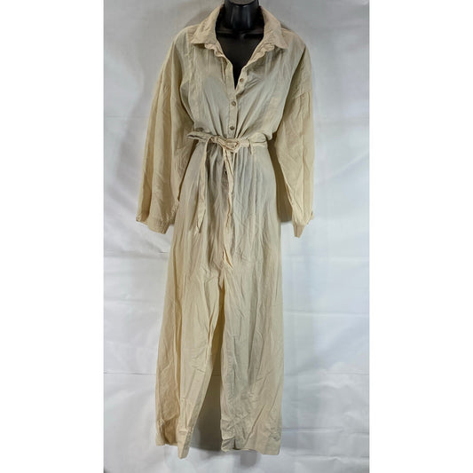 FREE PEOPLE X Revolve Women's Beige Cameron Shirt Tie-Waist One Piece SZ M