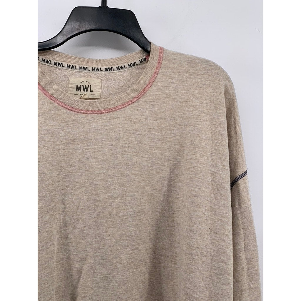MADEWELL Women's Beige MWL Superbrushed Contrast-Stitched Sweatshirt SZ M