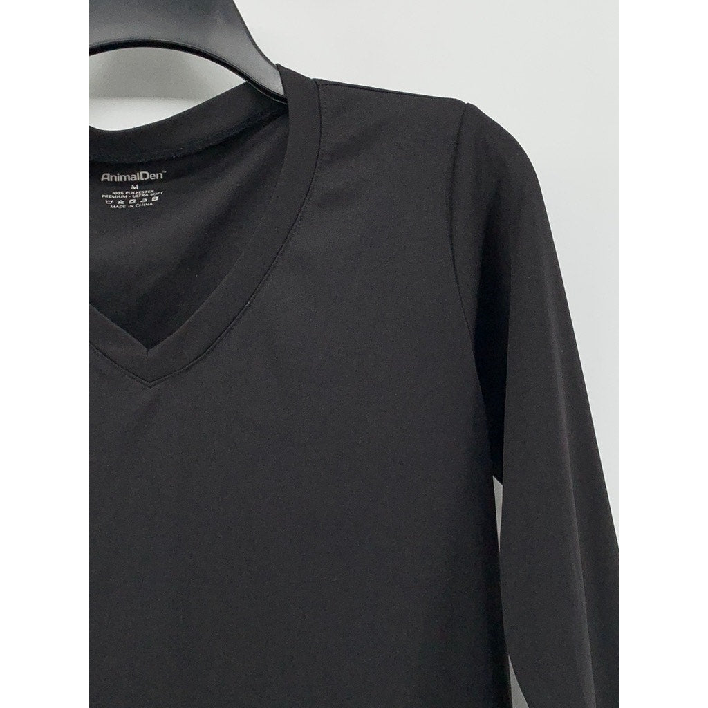 ANIMAL DEN Women's Black Solid V-Neck Soft Long Sleeve Top SZ M