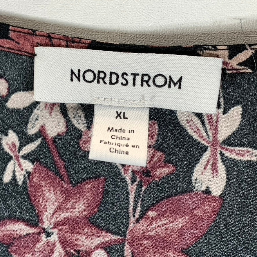 NORDSTORM Women's Black Floral Print V-Neck Long Sleeve Top SZ XL