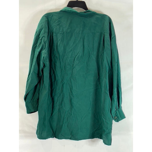 B. MOSS Women's Dark Green Flap Chest Pocket Button-Up Long Sleeve Silk Top SZ L