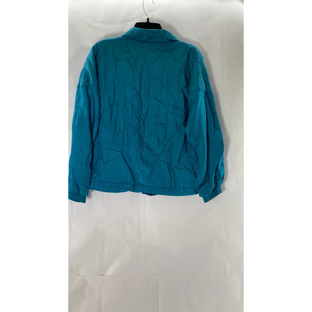 J.S AUTHENTICS Women's Petite Vintage Blue Zip-Up Nylon Windbreaker Jacket SZ PM
