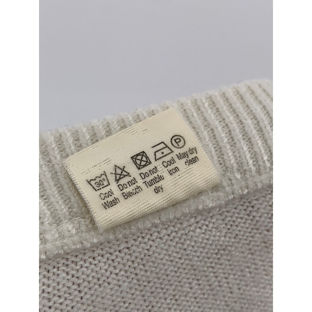 UNBRANDED Men's Off-White V-Neck Knit Long Sleeve Pullover Sweater SZ L