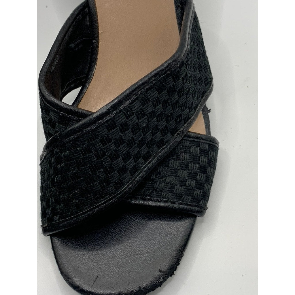ANN TAYLOR Factory Women's Black Cross Strap Peep-Toe Block-Heel Sandals SZ 6