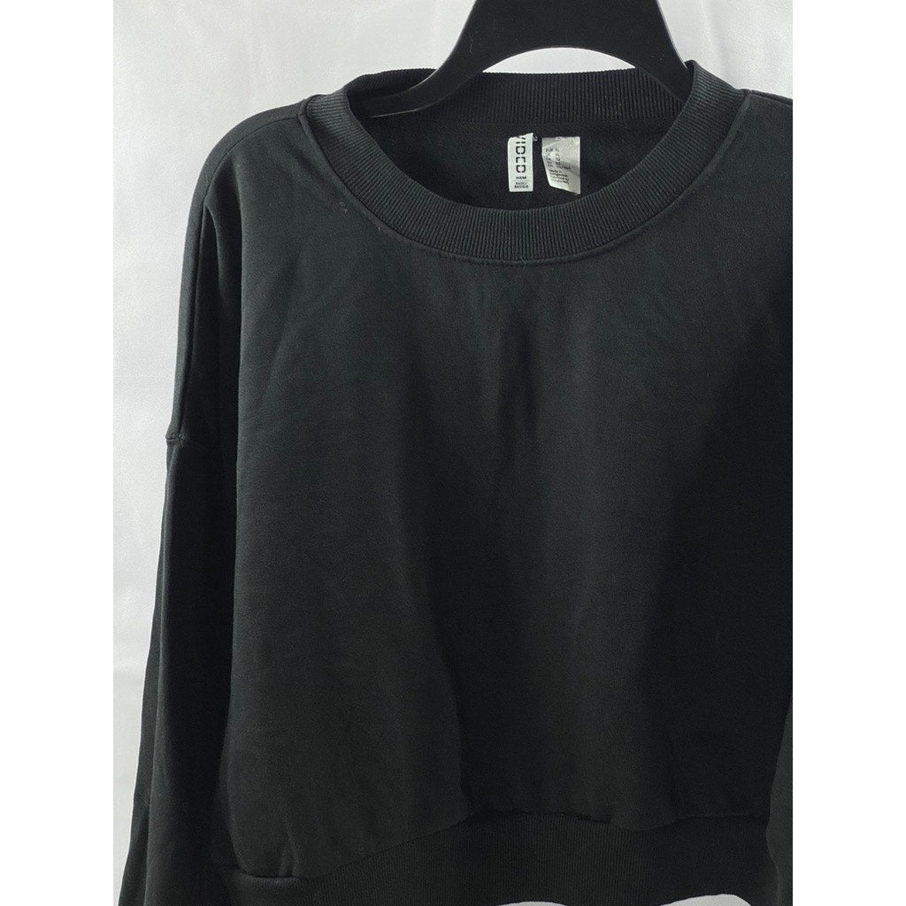 DIVIDED BY H&M Women's Black Crewneck Basic Long Sleeve Cropped Sweatshirt SZ XL