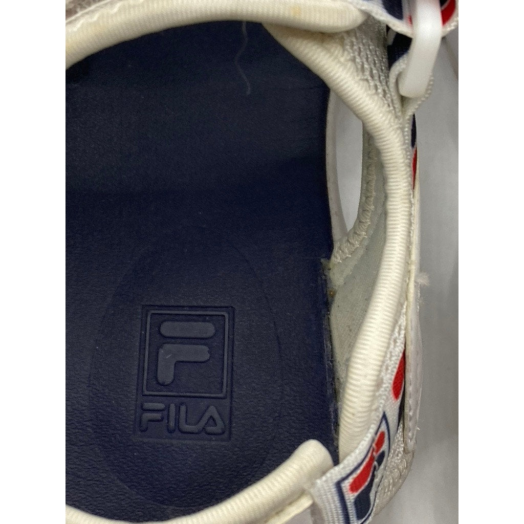 FILA Men's White-Blue Hook & Loop Strappy Chunky Open-Toe Disrupter Sandals SZ 8