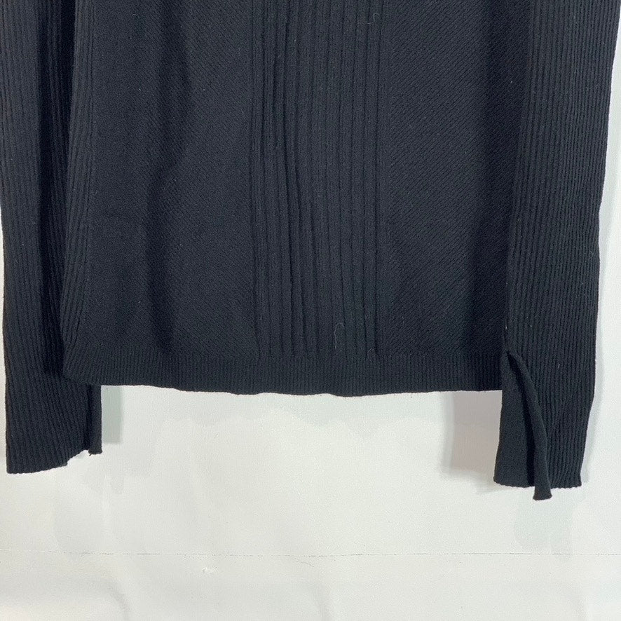 NANETTE LEPORE Women's Black Ribbed Cutout Shoulder Long Sleeve Top SZ S