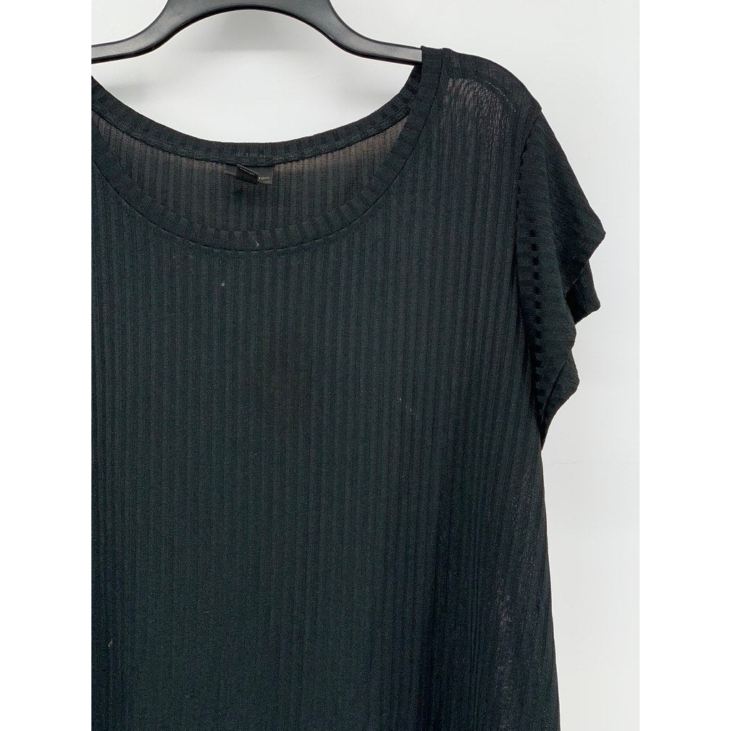 WORTHINGTON Sheer Black Ruffled Sleeve Blouse SZ XL