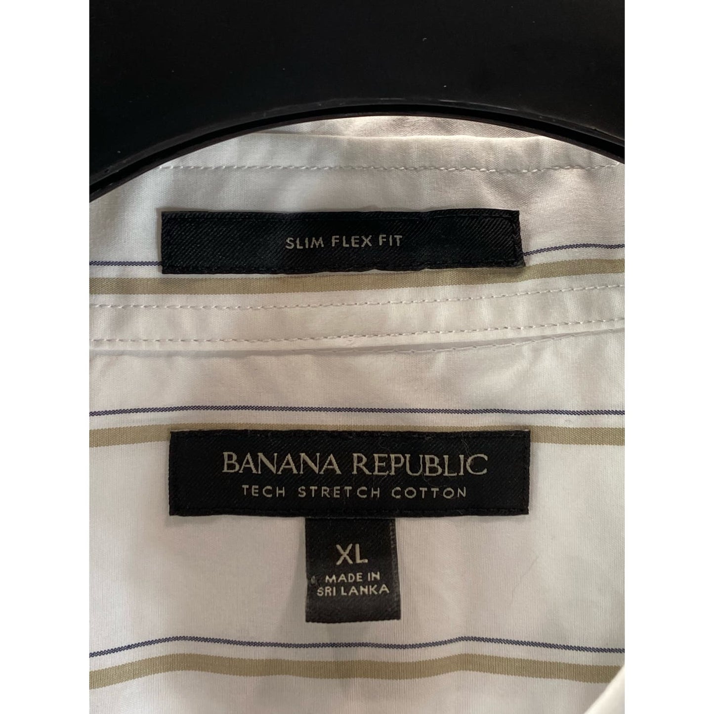 BANANA REPUBLIC Men's White Striped Tech Stretch Cotton Slim Flex Fit Shirt SZXL