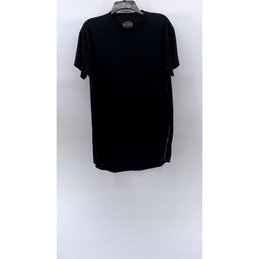 BLEECKER & MERCER Men's Black Crewneck Long Scoop Bottom Zipper-Hem T-Shirt SZ L