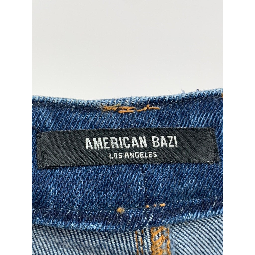 AMERICAN BAZI Women's Blue Denim Y2K Streetwear Distressed High-Rise Jeans SZ 26