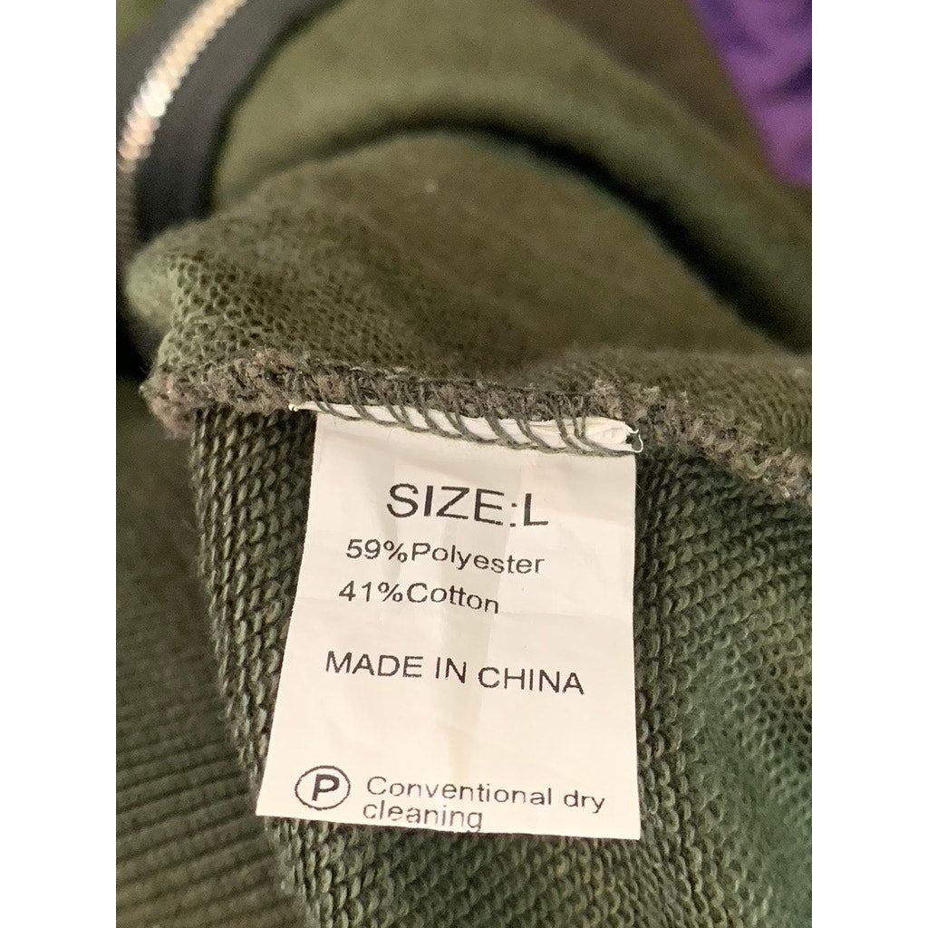 UNBRANDED Women's Army Green Solid Casual Zip-Up Hooded Sweater SZ L