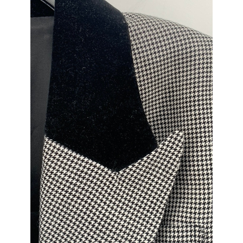 ESTELLA.K Women's Black-Gray Houndstooth Short Kaia Peak-Collar Blazer SZ OS