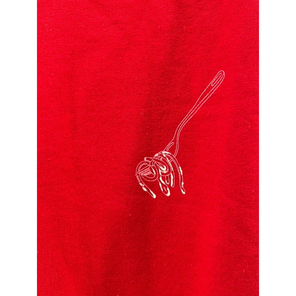 GILDAN Unisex Adult Red Crewneck Heavy Blend Spaghetti Graphic Sweatshirt SZ L