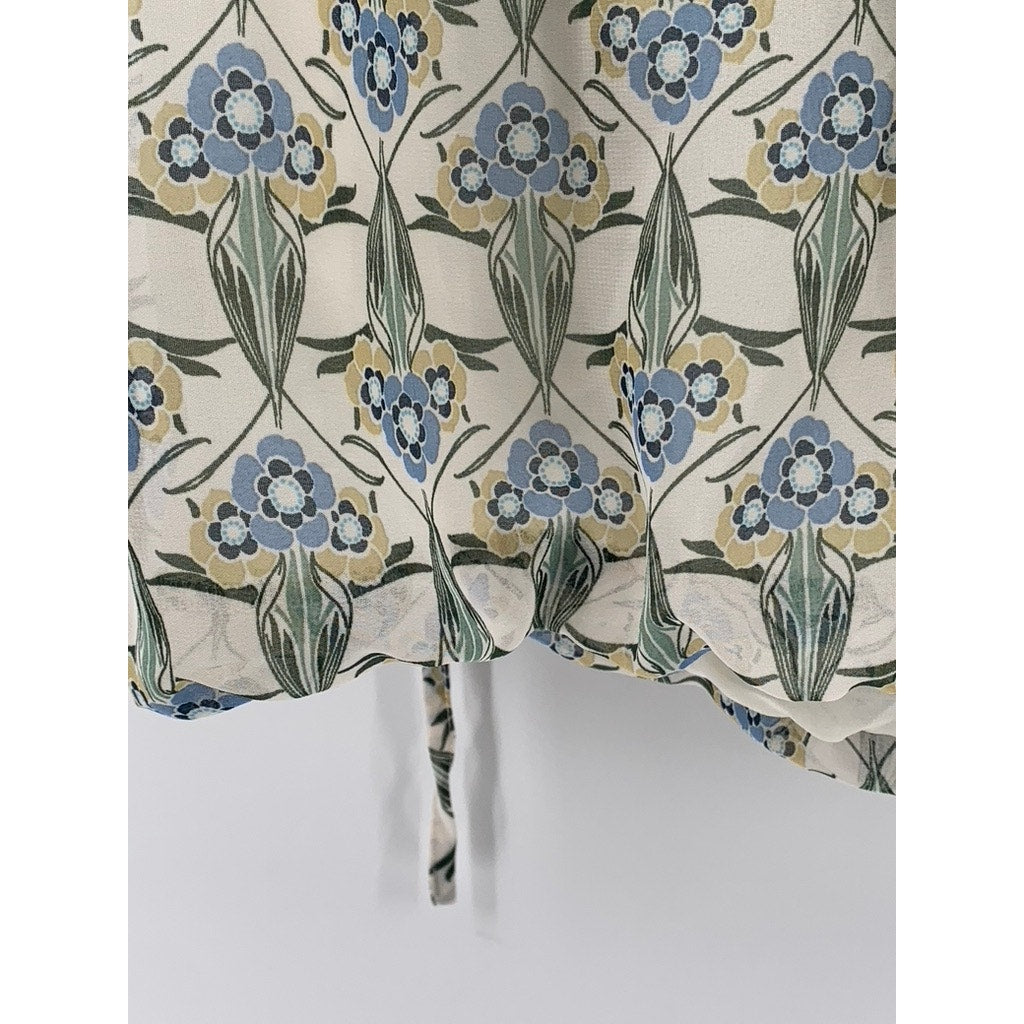MAX STUDIO Women's White-Blue Floral Ruffle Split-Neck Sleeveless Top SZ XS