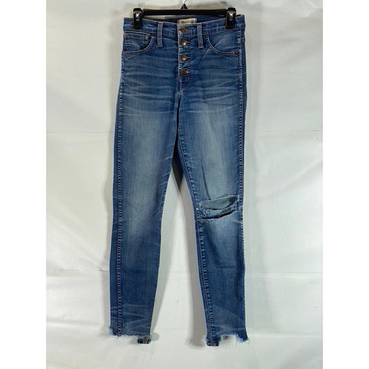 MADEWELL Women's Dark Blue 10" High-Rise Button-Fly Raw-Hem Skinny Jean SZ 27
