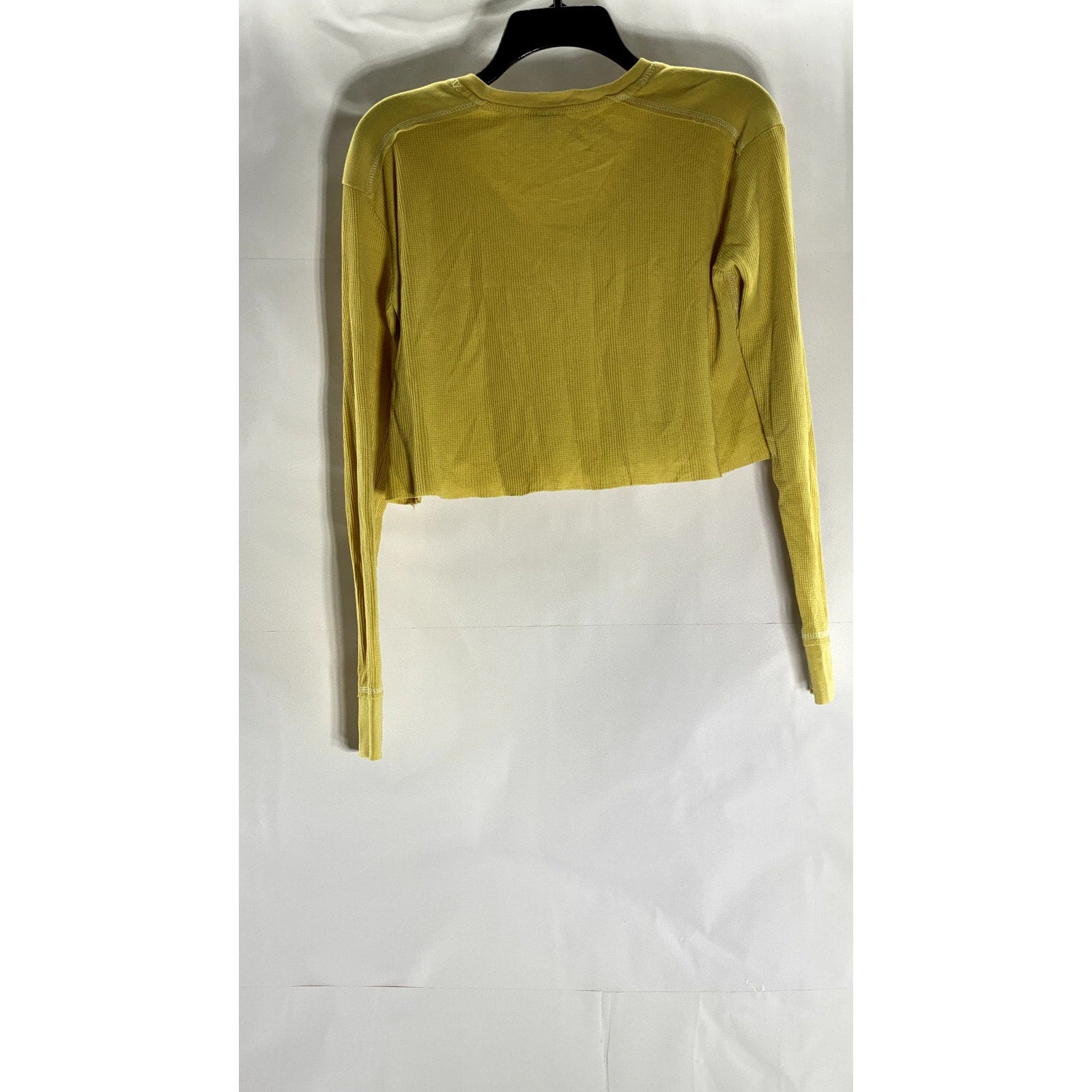 WILD FABLE Women's Yellow Long Sleeve Thermal Henley Crop Top SZ M