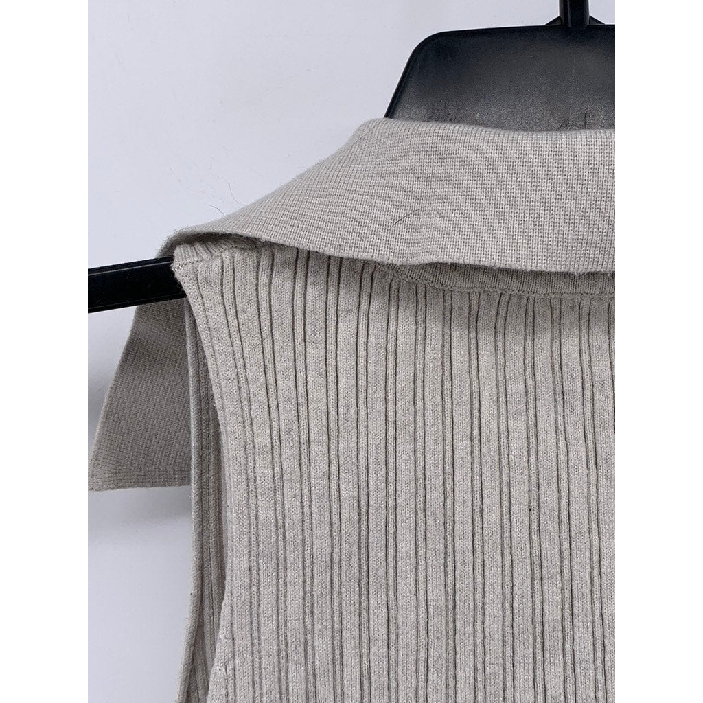 UNBRANDED Women's Gray Ribbed Collared Sleeveless Top SZ XS