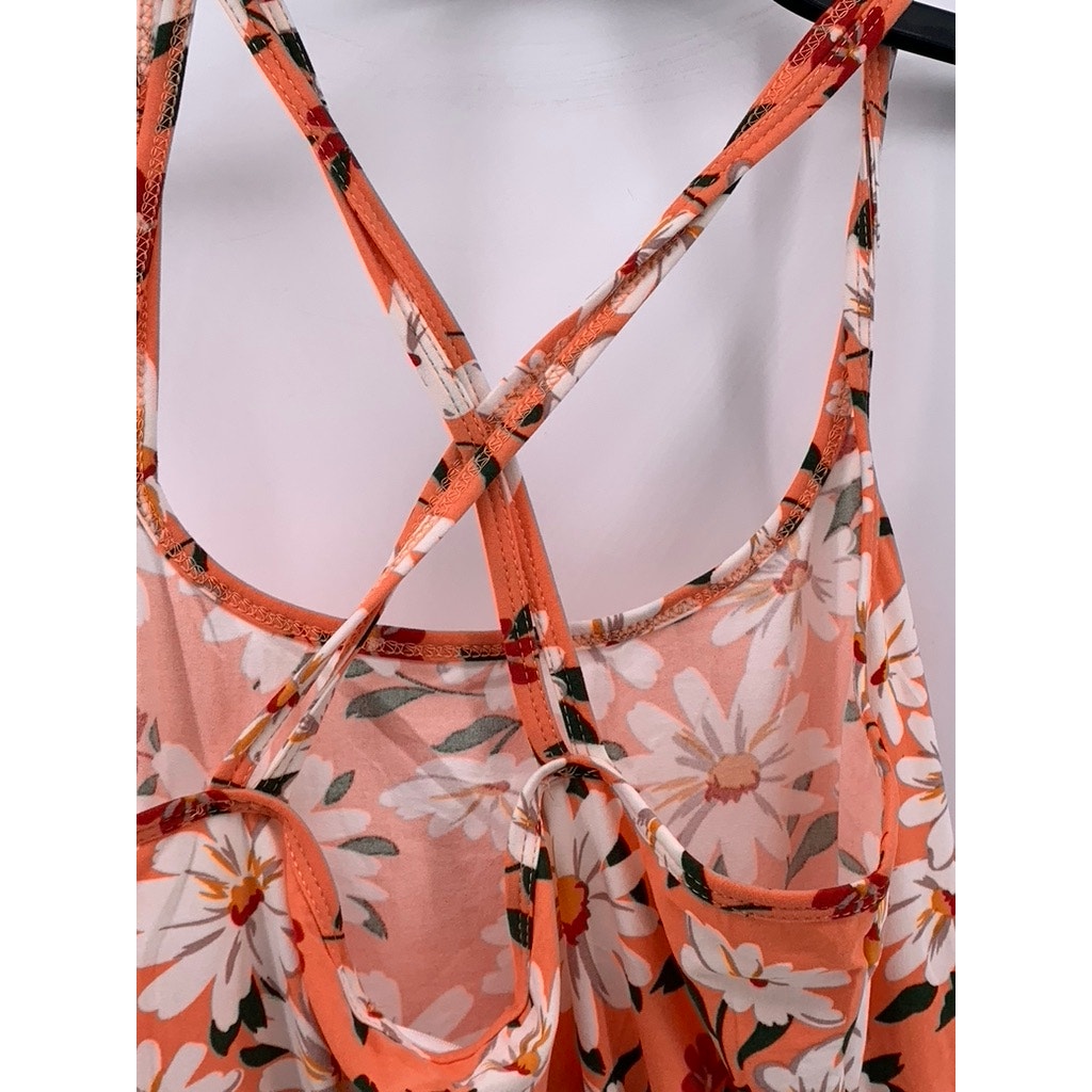 BUZZ Women's Orange Daisy Floral Scoop-neck Cross-Back A-Line Midi Dress SZ L