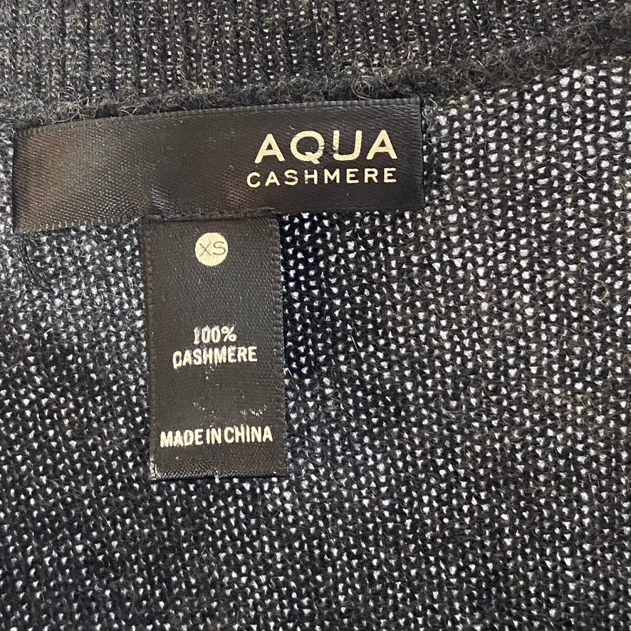 AQUA Women's Dark Gray-Pink "Paris" Logo Crewneck Cashmere Hi-Low Sweater SZ XS