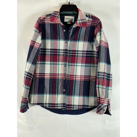 ORVIS Women's Red/Navy Plaid Fleece Lined Flannel Pinnacle Shirt Jacket SZ S