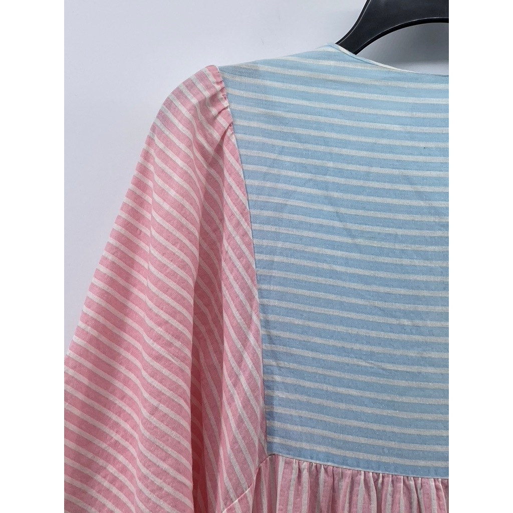 LEISURE LIFE Women's Vintage Pastel Multicolor Seersucker Striped Dress SZ M