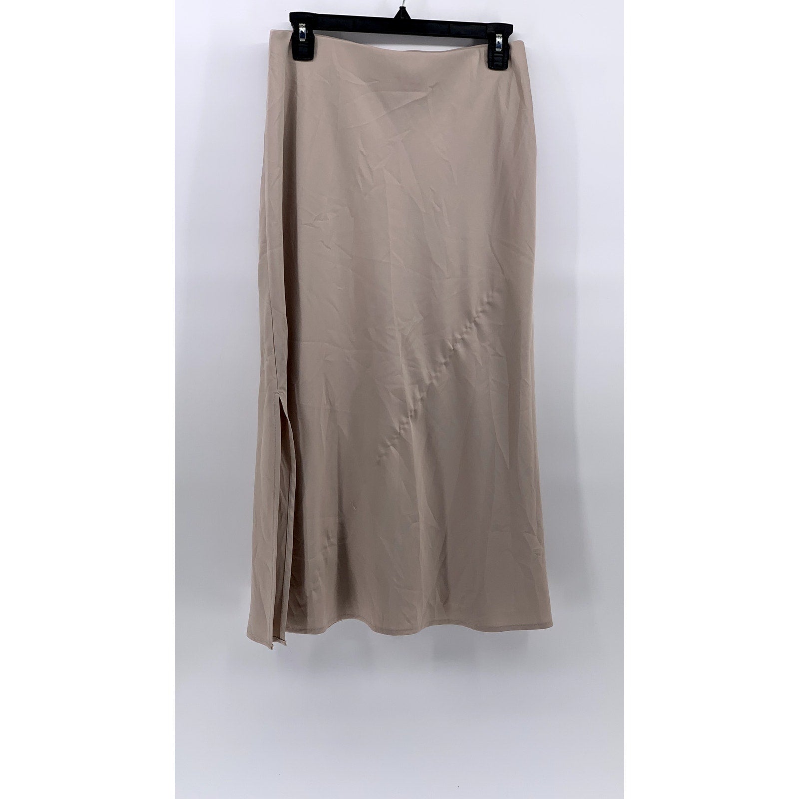A NEW DAY Women's Beige Satin Like Side-Slit Straight-Midi Skirt SZ S