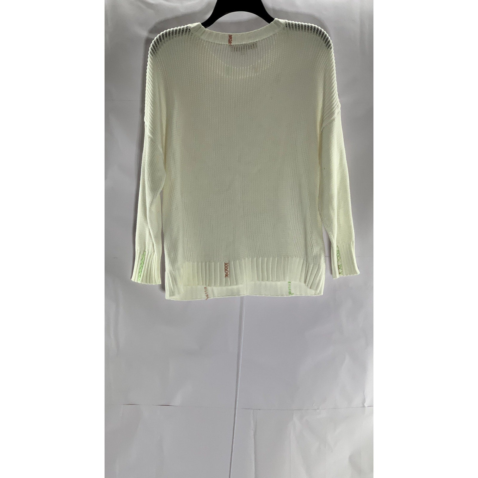 LOFT Women's White Knit Crewneck Elliptical Hem Pullover Sweater SZ XL