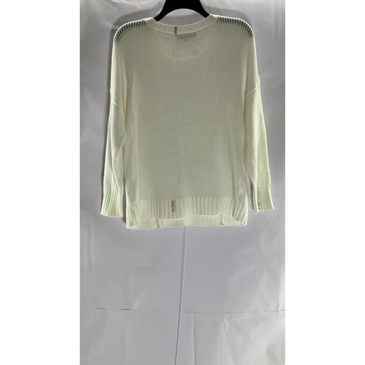 LOFT Women's White Knit Crewneck Elliptical Hem Pullover Sweater SZ XL