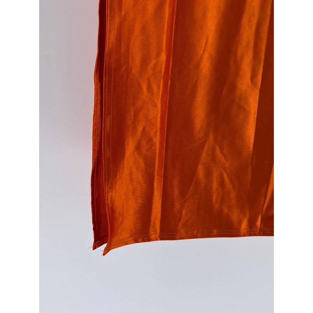 PRETTYLITTLETHING Women's Orange Rust Satin Stretch Side Slit Maxi Skirt SZ 4