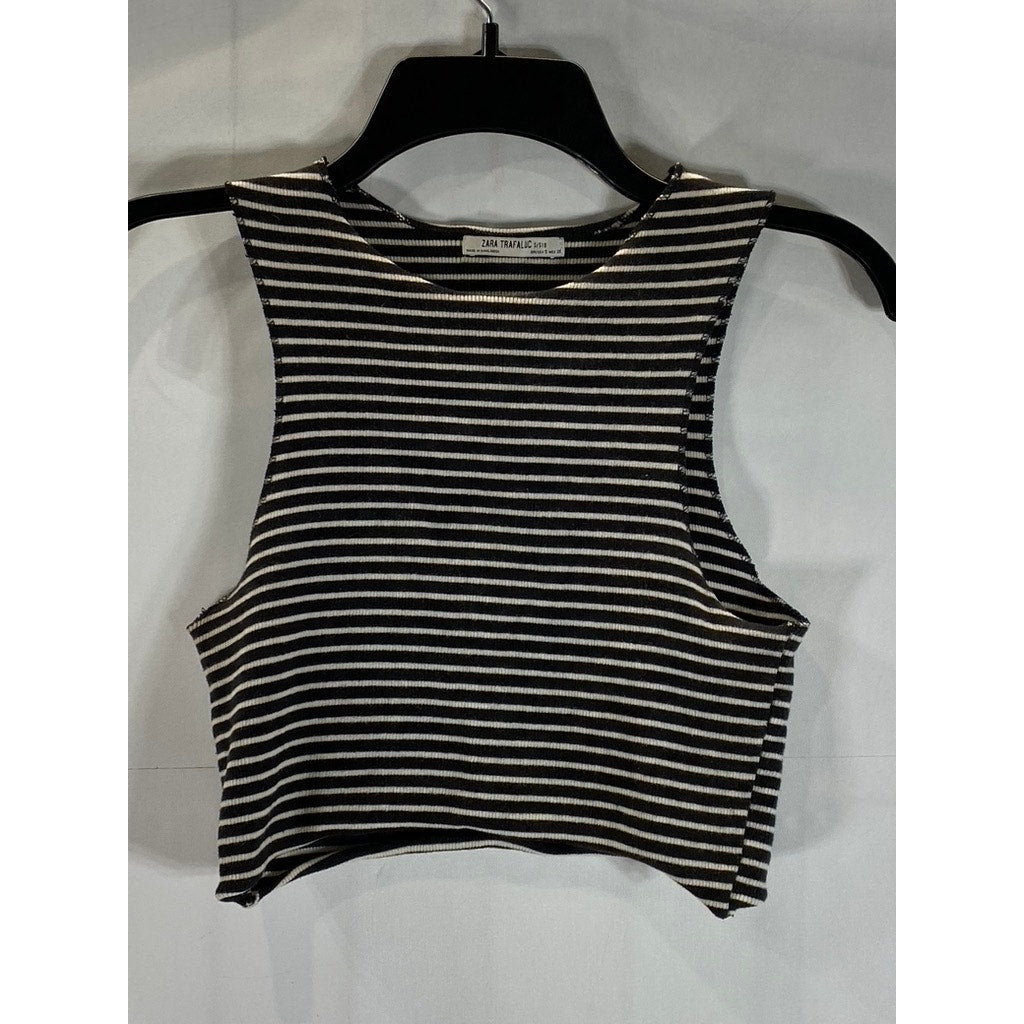 ZARA TRAFALUC Collection Women's Black-White Striped Halter Crop Top SZ S